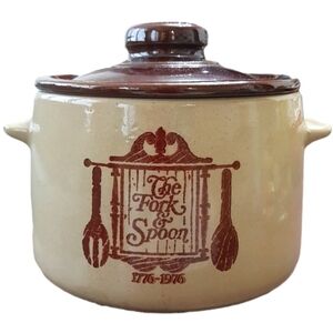 West Bend 2 Qt Stoneware Crock ‘The Fork & Spoon’ 1776-1976 Bicentennial